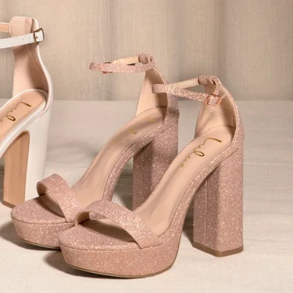 Lulus Arrabella Rose Gold Glitter Platform Ankle Strap
Heels - Picture 3 of 13